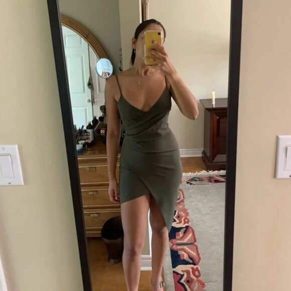 Revamped Dark Green Moss Assymetrical  Miceosuede Dress - Picture 1 of 9
